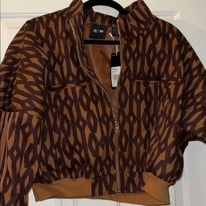 Adidas Ivy Park Women's Geometric Brown Bomber Crop Jacket